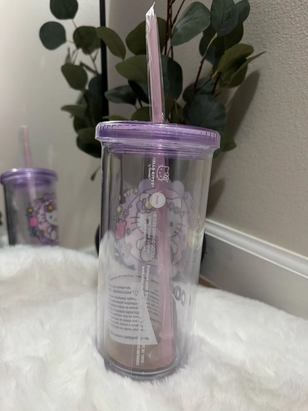 Hello Kitty Purple Floral Straw Tumbler